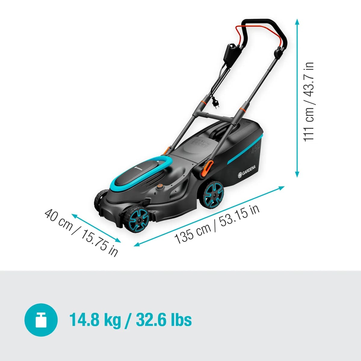 Газонокосилка сетевая Gardena PowerMax 37-1800 G2, 1800 Вт, ширина скашивания 37 см