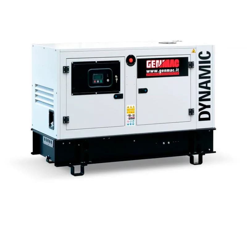 Дизельный генератор Genmac DYNAMIC RGU25PS, 25 кВА, водяное охлаждение, однофазный, шумозащитный кожух, вес 726 кг