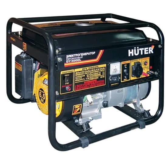 Бензиновый генератор Huter DY3000L, 2.5 кВт ном, 220В-50Гц, 6.5 л.с. одноцил. 4-такт, бак 15 л, вес 40 кг