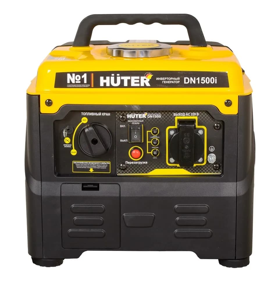 Бензиновый инверторный генератор Huter DN1500i, 1.1 кВт ном - 1.2 кВт макс, 220В, 53.5 см3, бак 3.5 л, инверторный